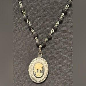 Vintage-Inspired Black and Silver Cameo Necklace